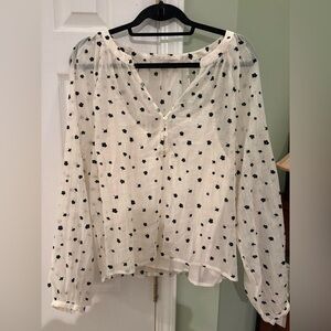 LOFT Ivory Blouse with Black Dots